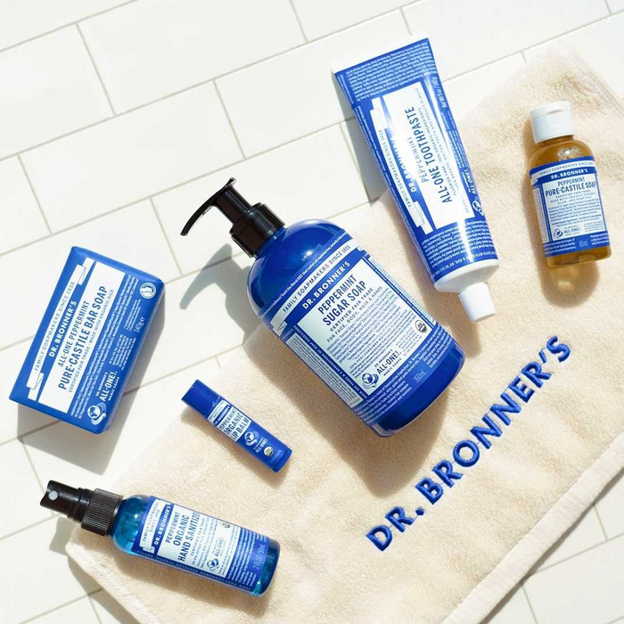 Dr. Bronner's Castille Soap, Peppermint Range. Available from Dr. Bronner's Ireland at Healthy Buzz your local healthy shop in Malahide, Dublin