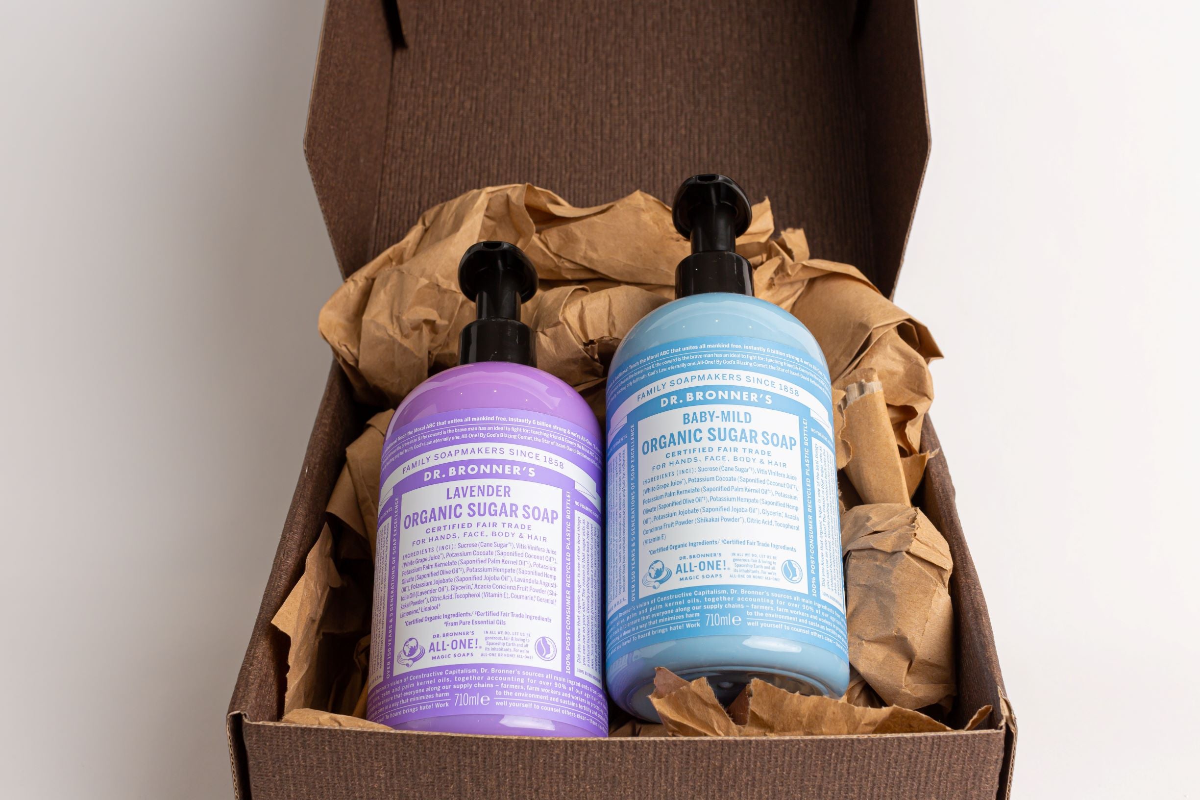 Dr Bronner's Organic Sugar Soap Gift Set 710ml (Baby-Mild & Lavender) + Free 60ml Soap
