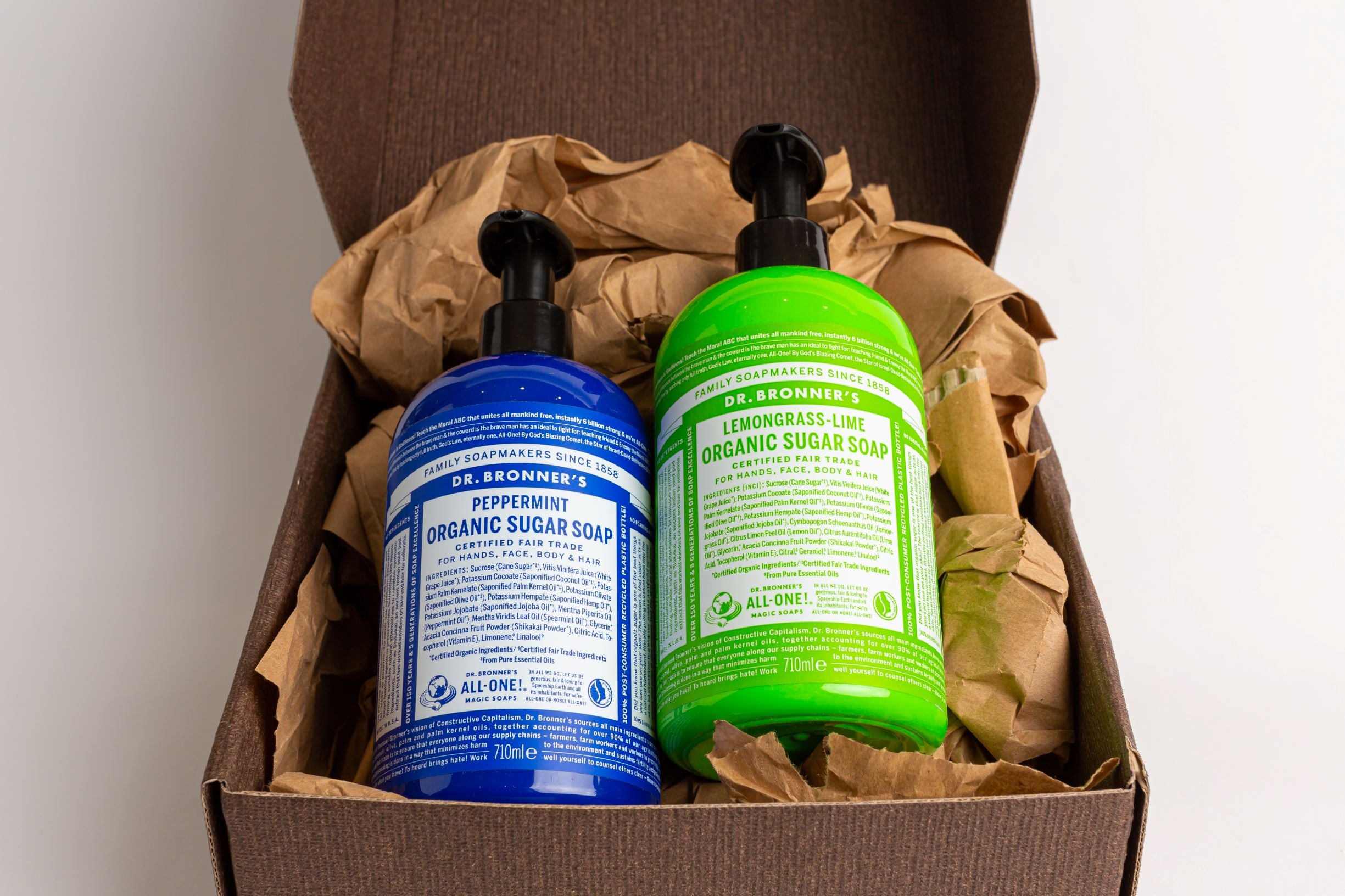 Dr Bronner's Organic Sugar Soap Gift Set 710ml (Lemongrass Lime & Peppermint) + Free 60ml Soap
