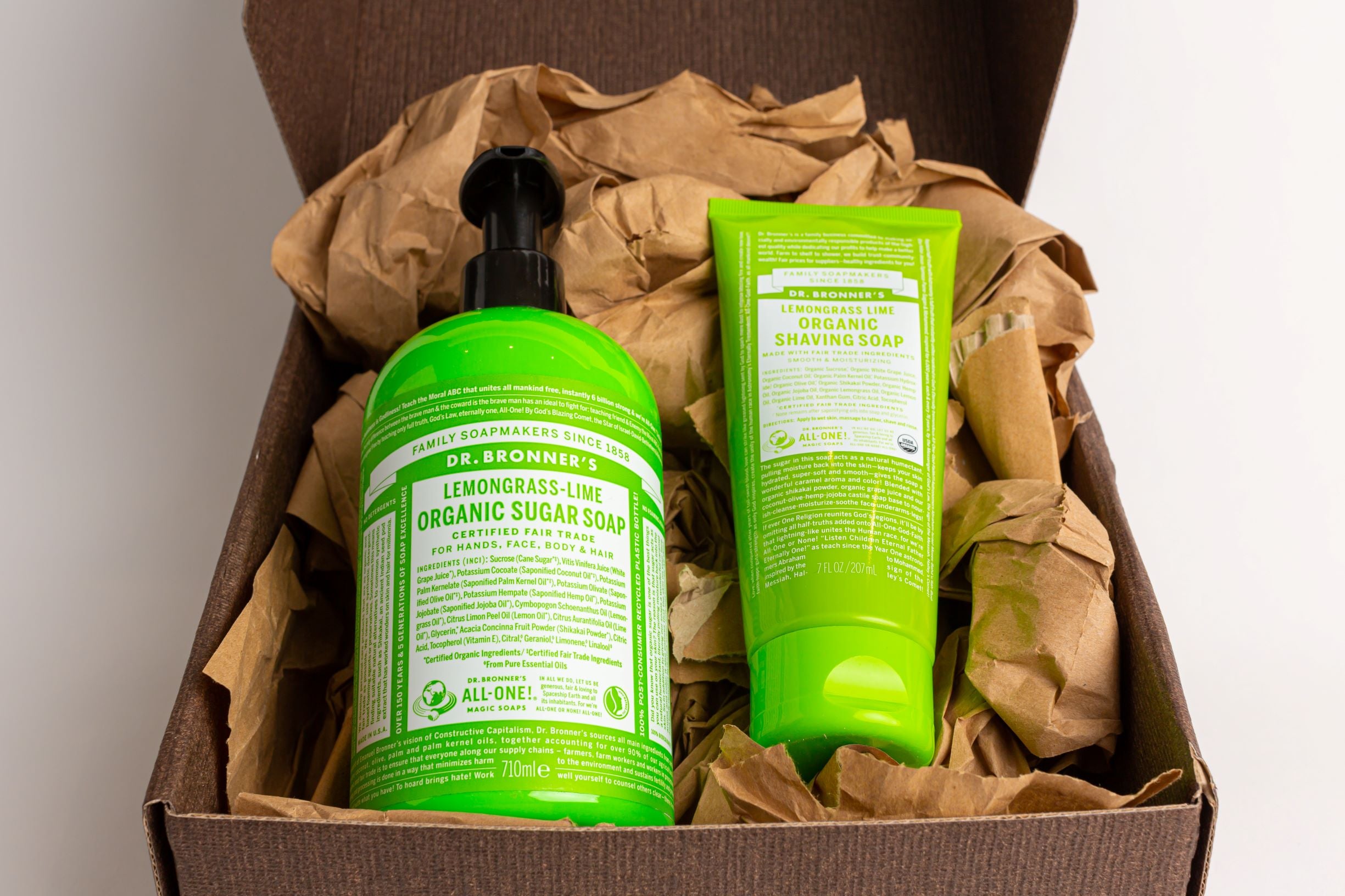 Dr. Bronner's Organic Shaving Soap & Organic Sugar Soap Lemongrass Lime Gift Set (207ml & 710ml)