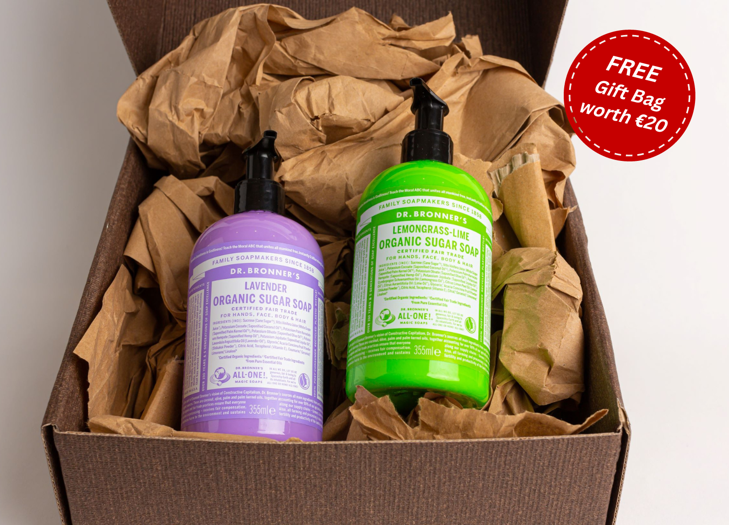 Dr Bronner's Organic Pump Soap Gift Set 355ml (Lavender & Lemongrass Lime)