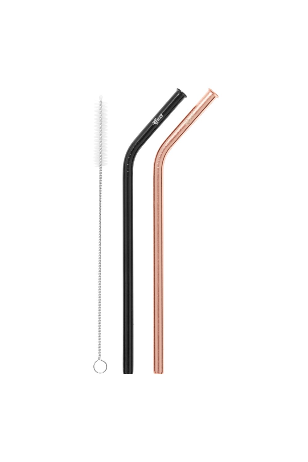 Pack Bent Stainless Steel Straws - Rose Gold/ Black & Cleaning Brush
