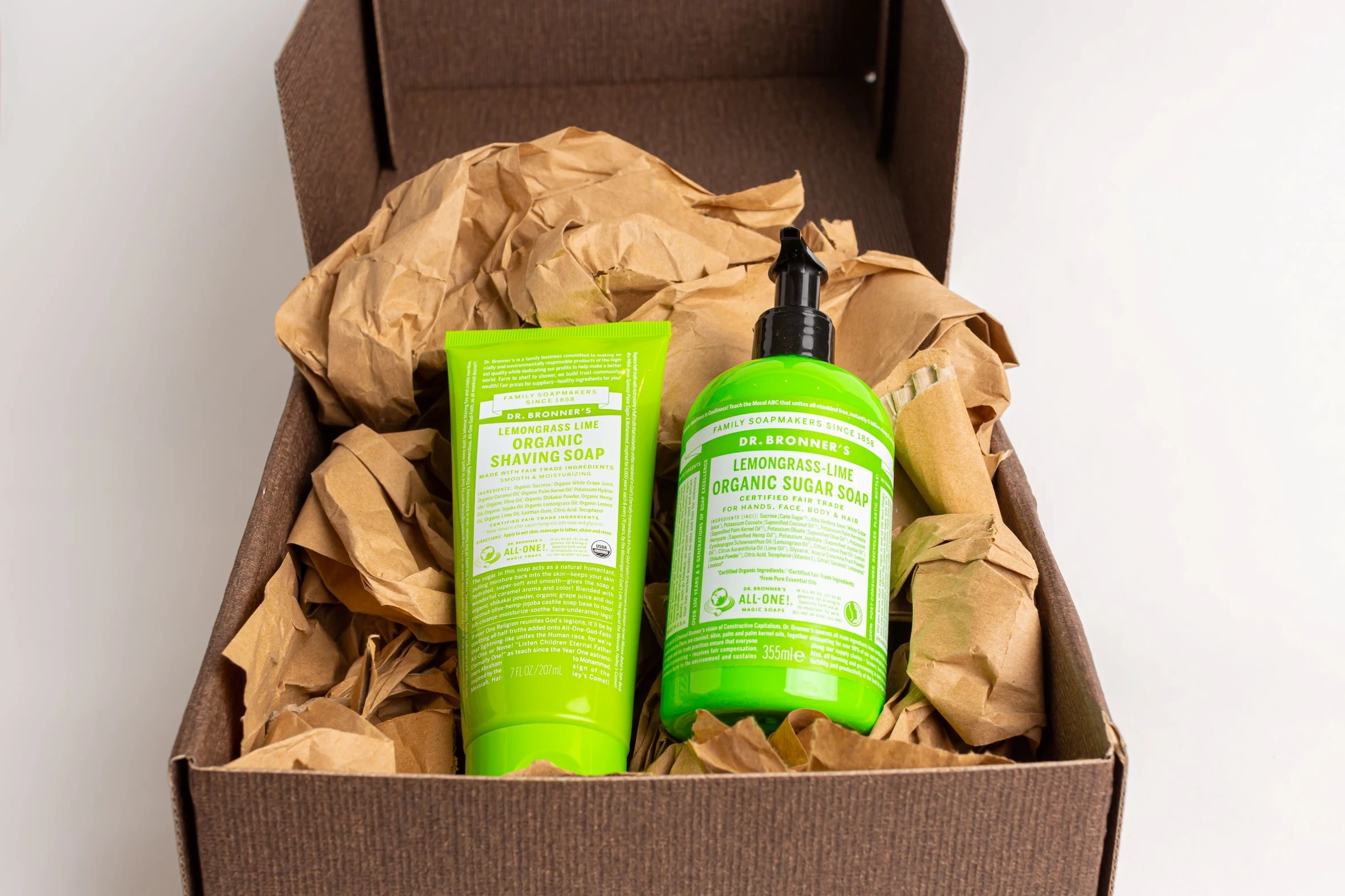 Dr. Bronner's Organic Shaving Soap & Organic Sugar Soap Lemongrass Lime Gift Set (207ml & 355ml)